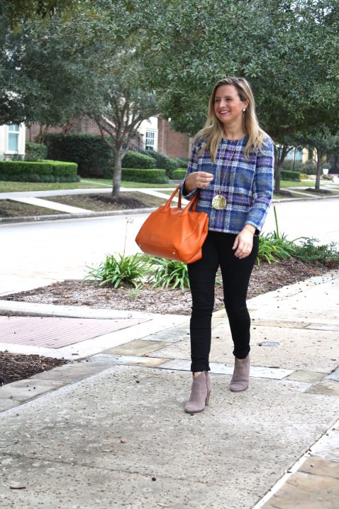 Plaid, Black Denim and a Slouch Handbag | Fancy Ashley