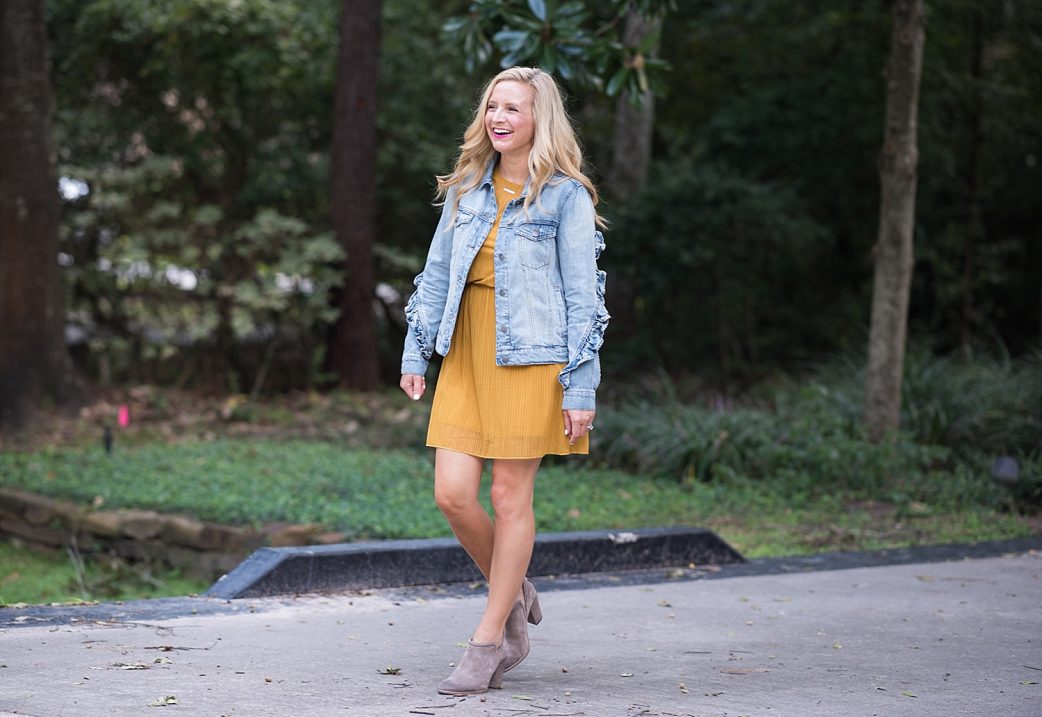 mustard denim dress