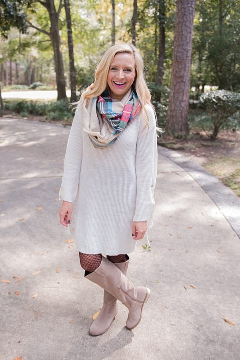 dress with scarf and boots